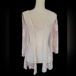 ASTR small Boho Cream Fringed Lacy Open Jacket